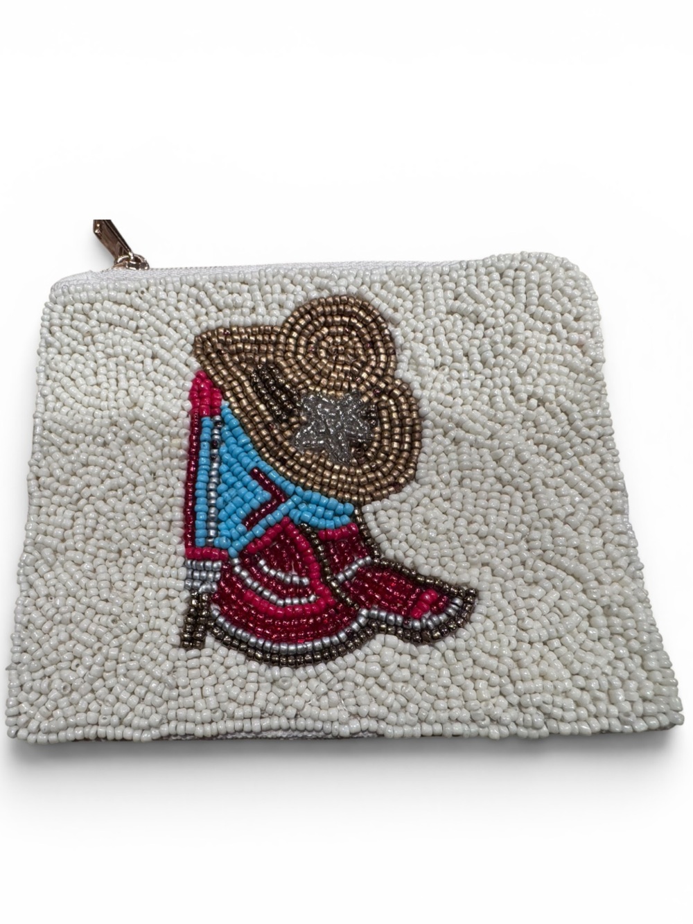 Cowboy Hat & Boots Seed Bead Coin Purse Zip Pouch